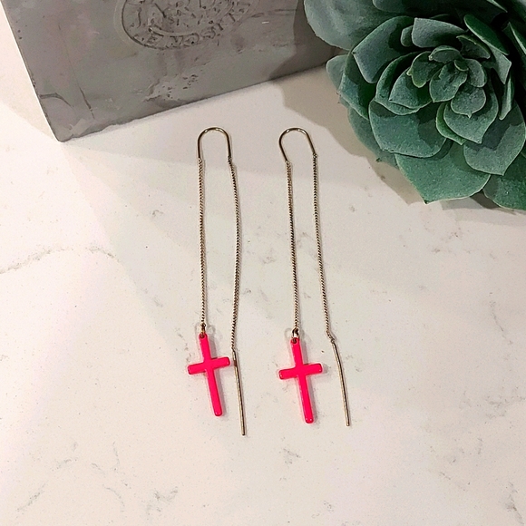 Pink Cross Earrings - Picture 1 of 2